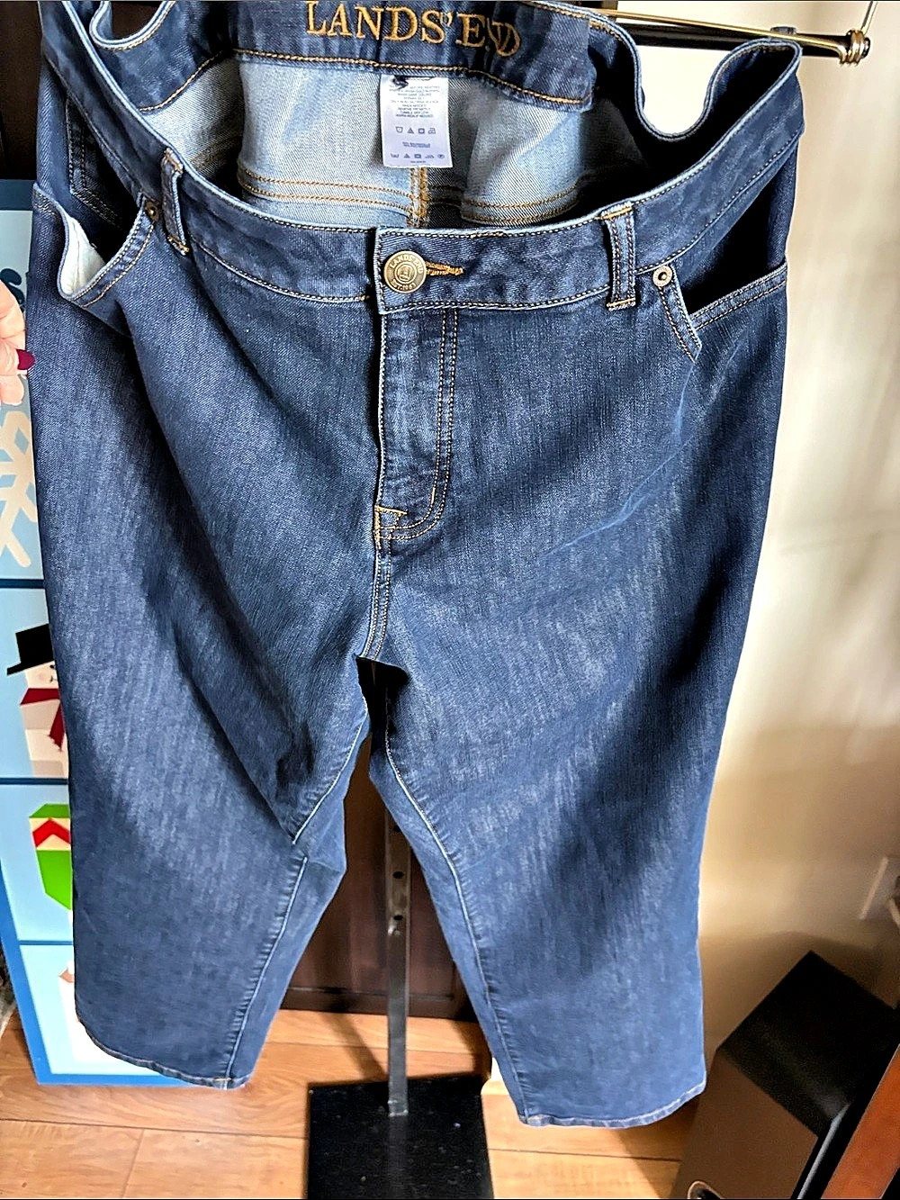 Lands' End Women's Lightweight Stretch Denim Jeans High Rise Relaxed Straight